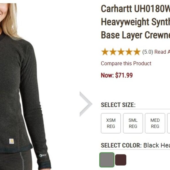 Women's Carhartt Force Heavyweight Synthetic Wool-Blend Fleece Base Crewneck Top - Picture 10 of 10